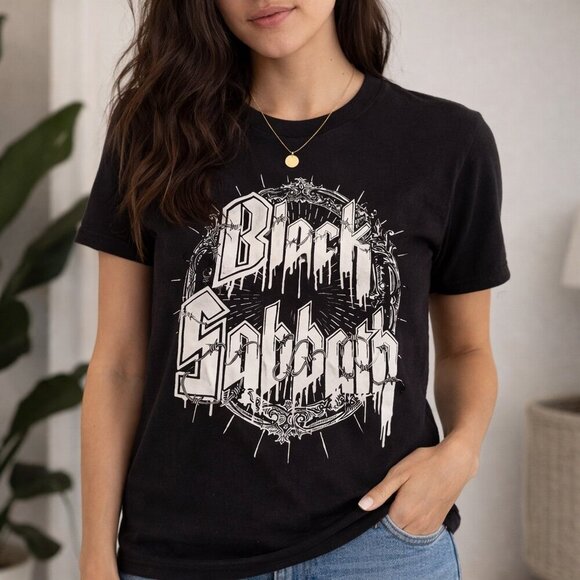 Black Sabbath Tops - Black Sabbath Band T Shirt Black Graphic Tee Heavy Metal Rock Logo Shirt Medium